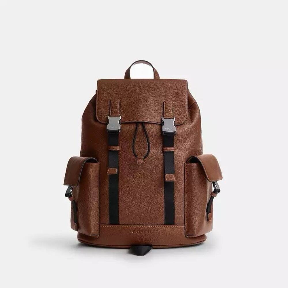 NWT COACH MEN'S Clark Backpack in Signature Leather Silver/Vintage Brown CDC21 - Picture 8 of 11